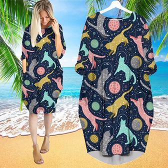 Cats Space Cosmic Long Sleeve Midi Dress | Newhawaiianshirts UK