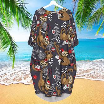 Christmas Lazy Sloths Long Sleeve Midi Dress | Newhawaiianshirts UK