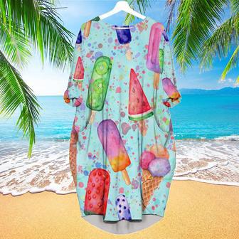 Color Ice Cream Cone Pattern Long Sleeve Midi Dress | Newhawaiianshirts CA