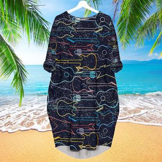 Colorful Acoustic And Electric Guitars Long Sleeve Midi Dress | Newhawaiianshirts