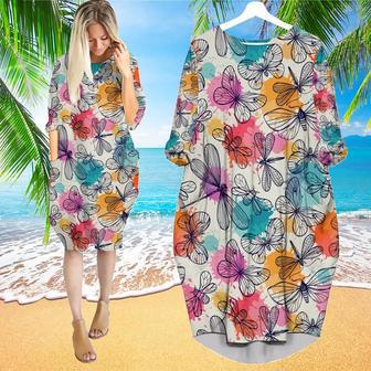 Colorful Butterflies Aloha Long Sleeve Midi Dress | Newhawaiianshirts AU