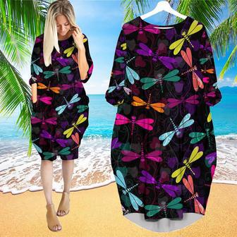 Colorful Dragonfly Long Sleeve Midi Dress | Newhawaiianshirts DE