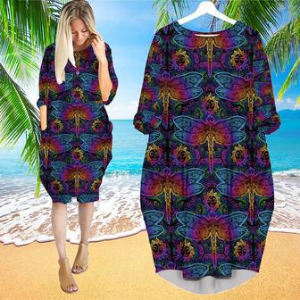 Colorful Dragonfly Mandala Long Sleeve Midi Dress | Newhawaiianshirts AU