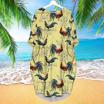 Colorful Farm Chicken Roosters Silhouettes Love Flowers Long Sleeve Midi Dress | Newhawaiianshirts