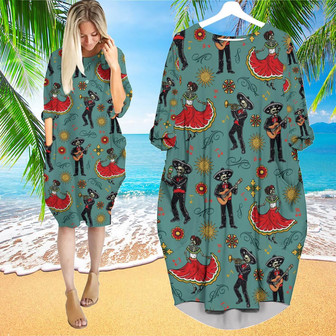 Colorful Mexican Vintage Long Sleeve Midi Dress | Newhawaiianshirts