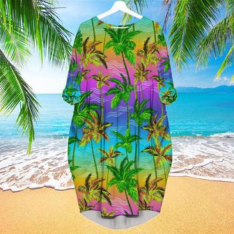 Colorful Palm Trees Tropical Long Sleeve Midi Dress | Newhawaiianshirts CA