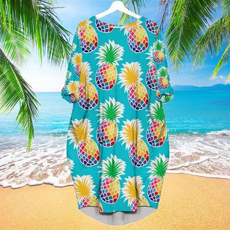 Colorful Pineapples Long Sleeve Midi Dress | Newhawaiianshirts AU