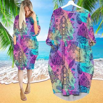 Colorful Rainbow Boho Style Long Sleeve Midi Dress | Newhawaiianshirts AU