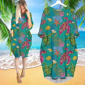 Colorful Turtles Long Sleeve Midi Dress | Newhawaiianshirts AU