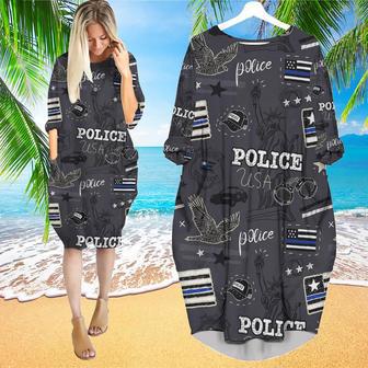 Cool USA Police Flag Long Sleeve Midi Dress | Newhawaiianshirts AU