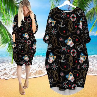 Cute Pirate Cat Black Long Sleeve Midi Dress | Newhawaiianshirts AU