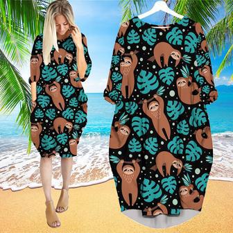 Cute Sloth On Tropical Forest Long Sleeve Midi Dress | Newhawaiianshirts