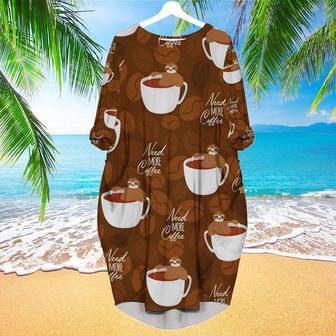 Cute Sloths Bear Relaxing In Coffee Cup On Dark Chocolate Long Sleeve Midi Dress | Newhawaiianshirts