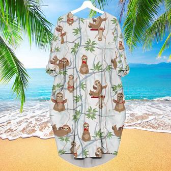 Cute Sloths Having Fun On The Trees Long Sleeve Midi Dress | Newhawaiianshirts CA