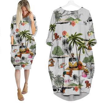 Dachshund Dog Tropical Pet Lover Long Sleeve Midi Dress | Newhawaiianshirts