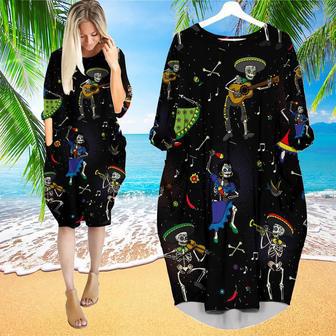 Day Dead Dia De Mexico Long Sleeve Midi Dress | Newhawaiianshirts AU