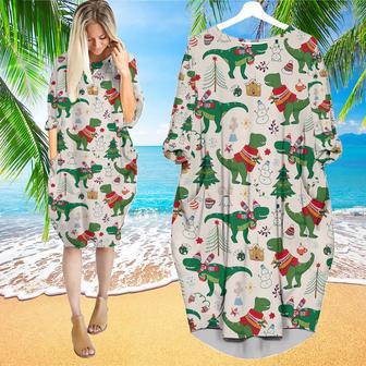 Dinosaur Rex Christmas In July Long Sleeve Midi Dress | Newhawaiianshirts CA