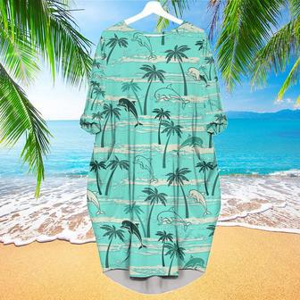 Dolphins Palm Trees Summer Long Sleeve Midi Dress | Newhawaiianshirts CA