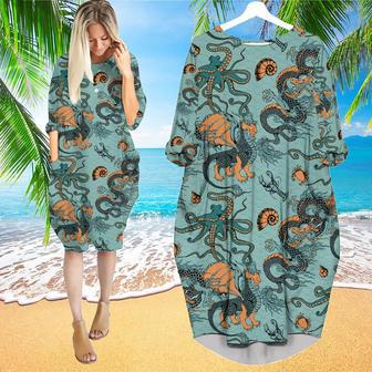 Dragon Fish Octopus Long Sleeve Midi Dress | Newhawaiianshirts UK