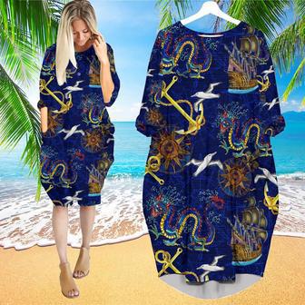 Dragons Pirates Pattern Long Sleeve Midi Dress | Newhawaiianshirts AU