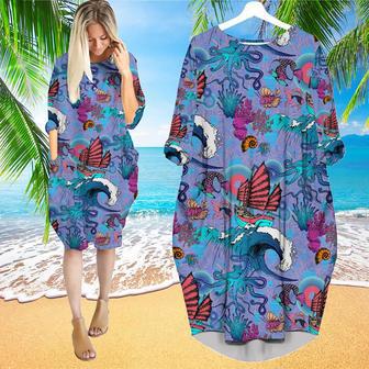 Fantastic Fishes Sea Long Sleeve Midi Dress | Newhawaiianshirts DE