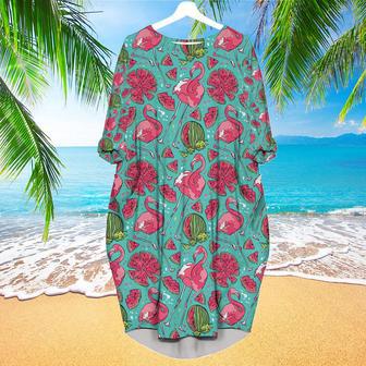 Flamingo And Watermelon Long Sleeve Midi Dress | Newhawaiianshirts CA