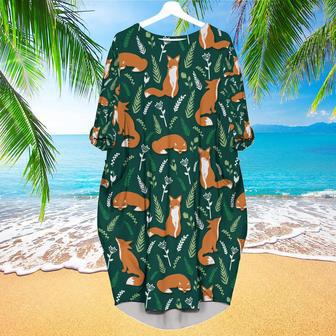 Foxes And Flowers Tropical Long Sleeve Midi Dress | Newhawaiianshirts AU