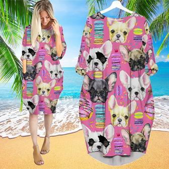 French Bulldog Sweet Dessert Pattern Long Sleeve Midi Dress | Newhawaiianshirts