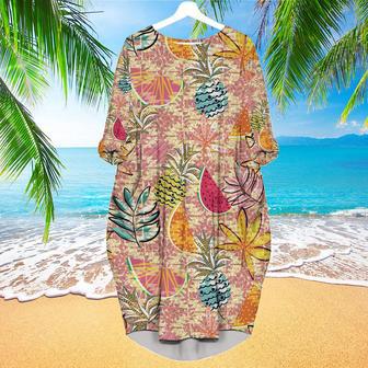 Fruits And Leaves Tropical Pattern Long Sleeve Midi Dress | Newhawaiianshirts UK