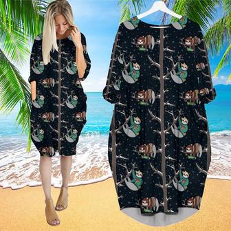 Funny Baby Sloths Sleeping On The Tree Long Sleeve Midi Dress | Newhawaiianshirts UK