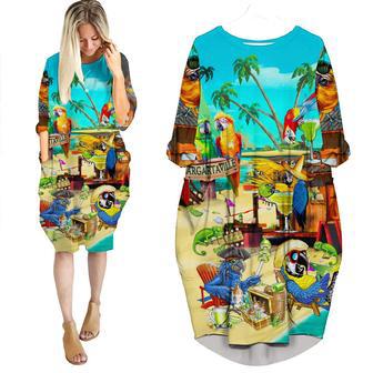 Funny Parrot In Summer Beach Party Cocktail Margaritaville Long Sleeve Midi Dress | Newhawaiianshirts CA