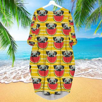 Funny Pug In Sunglasses Eating Watermelon Long Sleeve Midi Dress | Newhawaiianshirts UK