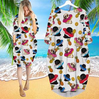 Funny Pug Pineapple Connection Long Sleeve Midi Dress | Newhawaiianshirts CA