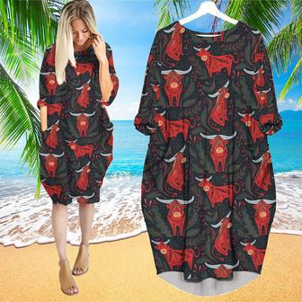 Funny Red Bulls Long Sleeve Midi Dress | Newhawaiianshirts CA