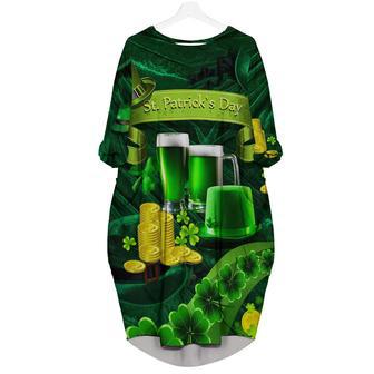 Green Beer St. Patrick's Day Clover Leaf Long Sleeve Midi Dress | Newhawaiianshirts CA