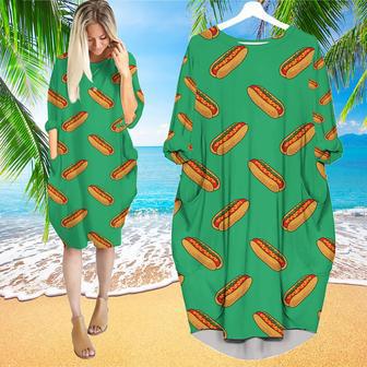 Green Hotdogs Long Sleeve Midi Dress | Newhawaiianshirts UK