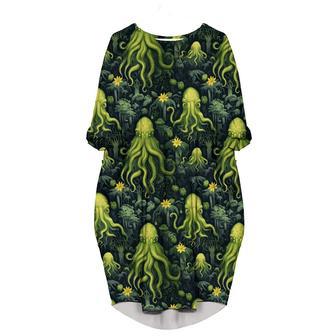 Green Octopus Long Sleeve Midi Dress | Newhawaiianshirts AU