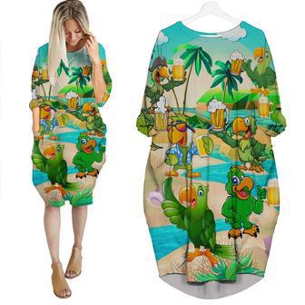 Green Parrot Drink Beer Oktoberfest Long Sleeve Midi Dress | Newhawaiianshirts DE