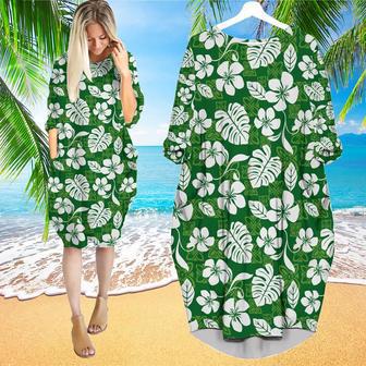 Green Seamless Aloha Green Long Sleeve Midi Dress | Newhawaiianshirts AU