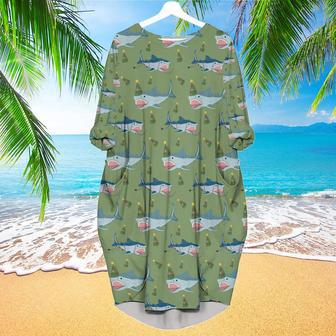 Green Shark Love Christmas In July Long Sleeve Midi Dress | Newhawaiianshirts CA