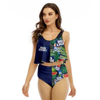 Half Side Bud Light Watermelon Ruffled Vest Swimsuit | Newhawaiianshirts