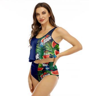 Half Side Labatt Blue Watermelon Ruffled Vest Swimsuit | Newhawaiianshirts DE