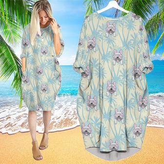 Happy Bull Dog With Tropical Long Sleeve Midi Dress | Newhawaiianshirts