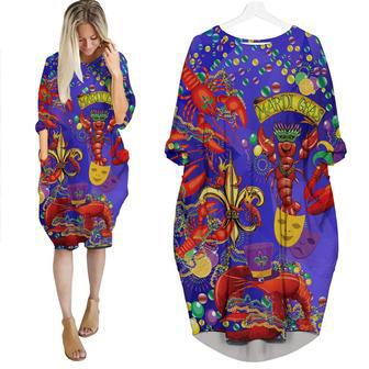 Happy Mardi Gras Shrimps Long Sleeve Midi Dress | Newhawaiianshirts UK