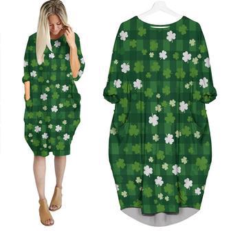 Happy St Patricks Day Shamrock Tartan Aloha Long Sleeve Midi Dress | Newhawaiianshirts CA