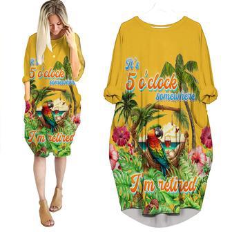 It's 5 O'clock Somewhere I'm Retired Parrot Yellow Long Sleeve Midi Dress | Newhawaiianshirts AU