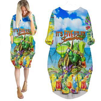 It's 5 O'clock Somewhere Parrot Cocktail Party Long Sleeve Midi Dress | Newhawaiianshirts UK