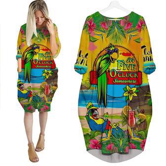 It's 5 O'clock Somewhere Parrot Drink Cocktail Tropical Long Sleeve Midi Dress | Newhawaiianshirts DE