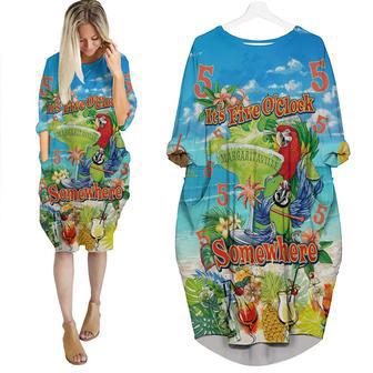 It's 5 O'clock Somewhere Parrot Tropical Long Sleeve Midi Dress | Newhawaiianshirts AU