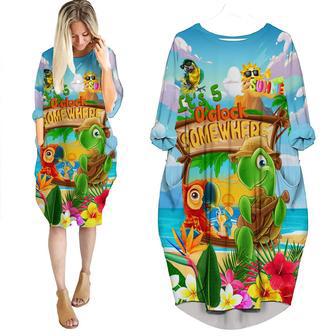 It's 5 O'clock Somewhere Turtle Parrot Long Sleeve Midi Dress | Newhawaiianshirts AU